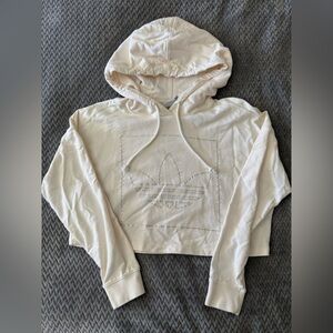 adidas Cream Cropped Hoodie with Crystal Trefoil